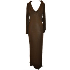 Jean Paul Gaultier coco-brown deep-V front draped maxi-dress