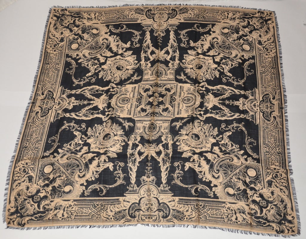 Huge Black & Cream wool challis scarf