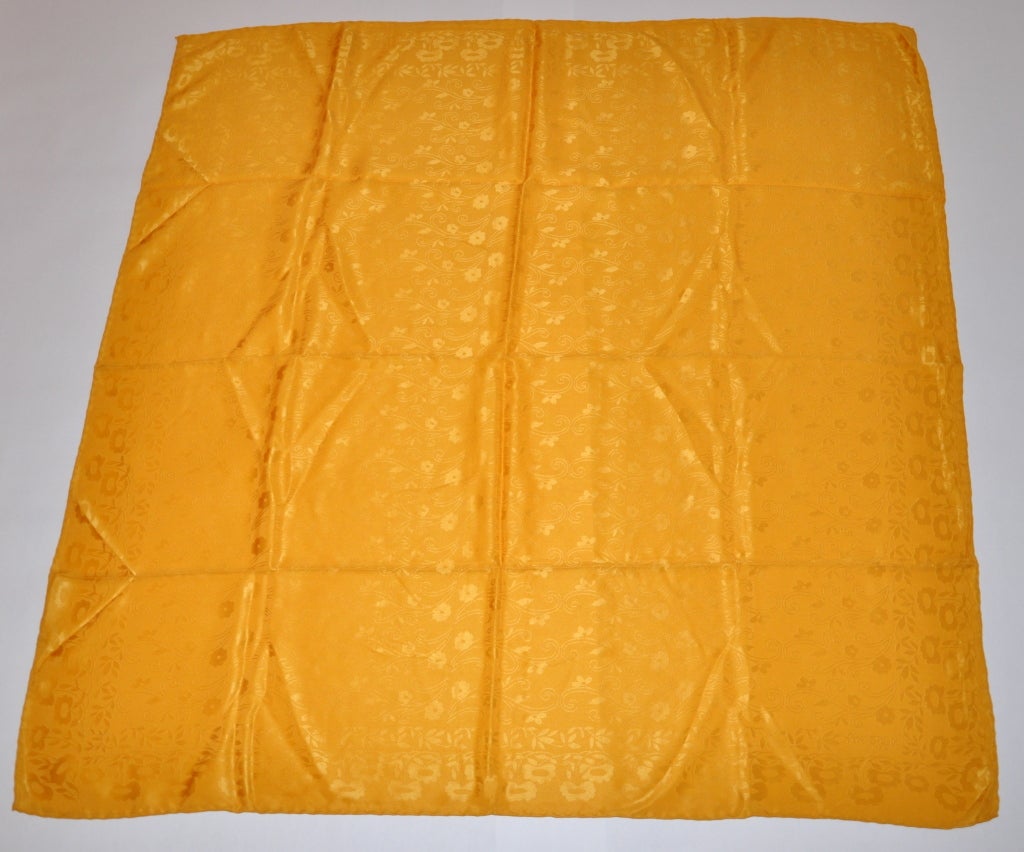 Per Spook silk crepe de shine scarf is yellow with yellow floral print. The scarf measures 36