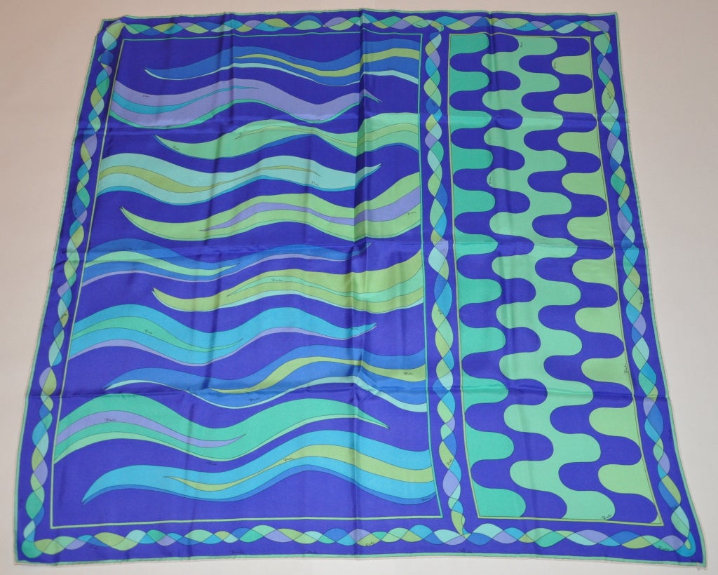 This Pucci silk scarf measures 35