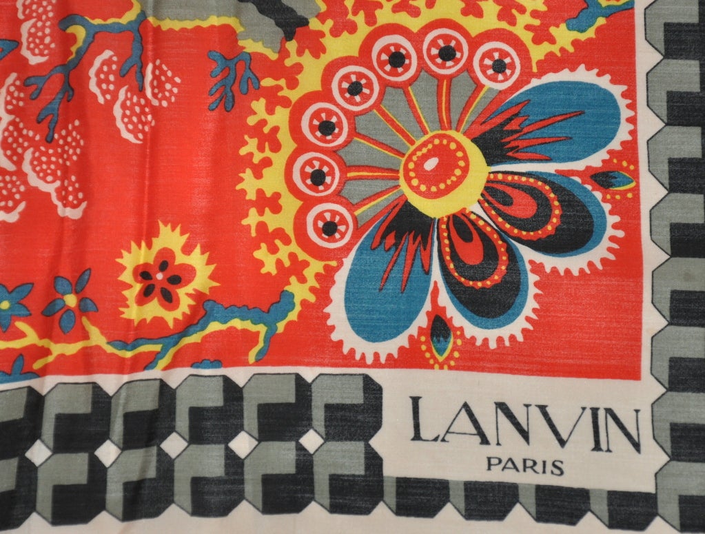 Lanvin Mehrfarbiger Seidenschal mit Blumendruck (Orange) im Angebot