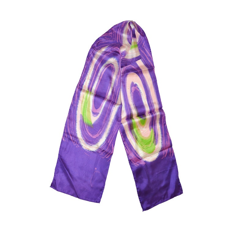 Joann Bold "Purple Haze" print silk scarf For Sale