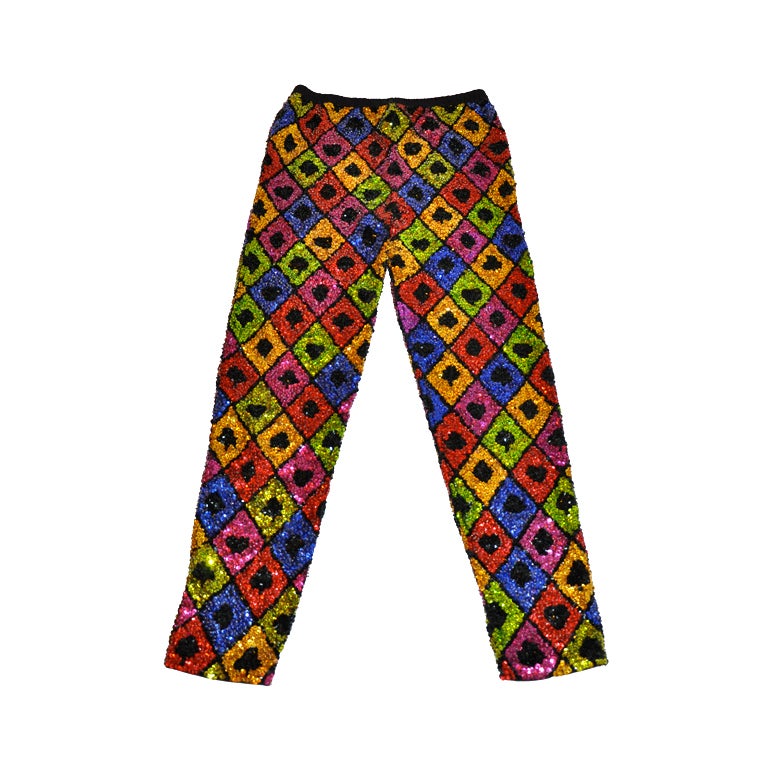 Multicolor beaded & sequin leggings For Sale
