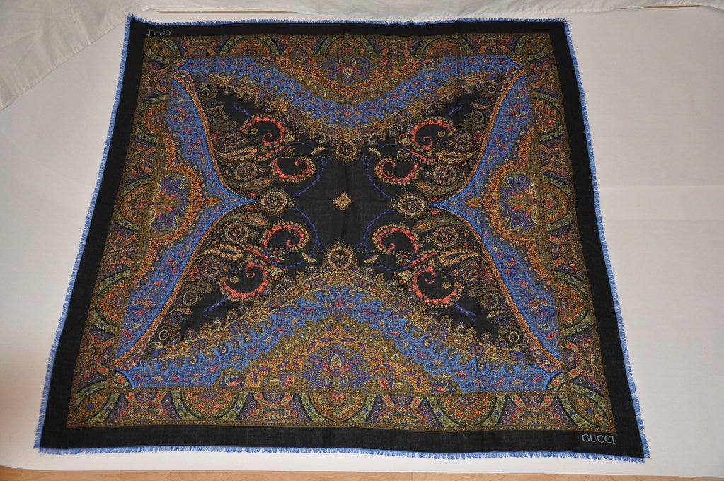 Gucci huge multi color wool challis scarf measures 54