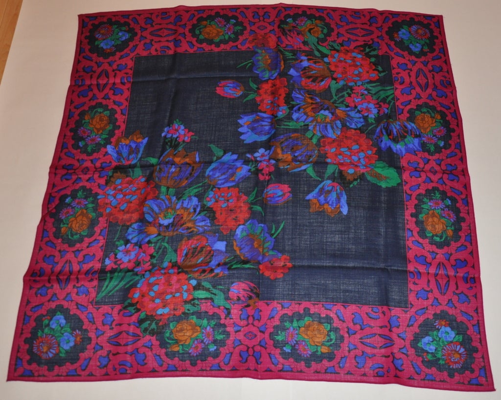 Liz Claiborne floral print challis scarf For Sale at 1stdibs