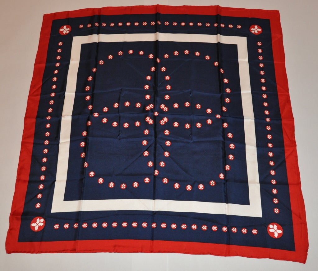Red White and Blue design silk scarf measures 34