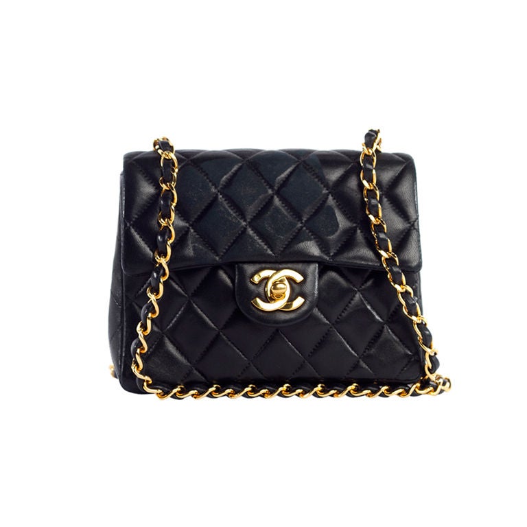 CHANEL Black Lambskin Mini Flap Long Chain Bag