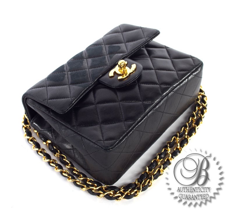 Women's CHANEL Black Lambskin Mini Flap Long Chain Bag