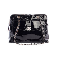 CHANEL Black Patent Classic CC Domed Tote Bag