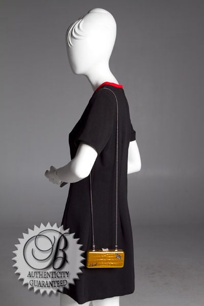 CHANEL Patent Gold Croc Embossed Swarovski Minaudiere Clutch For Sale 7