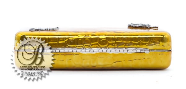 CHANEL Patent Gold Croc Embossed Swarovski Minaudiere Clutch For Sale 1