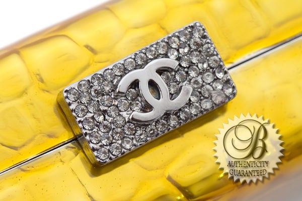 CHANEL Patent Gold Croc Embossed Swarovski Minaudiere Clutch For Sale 3