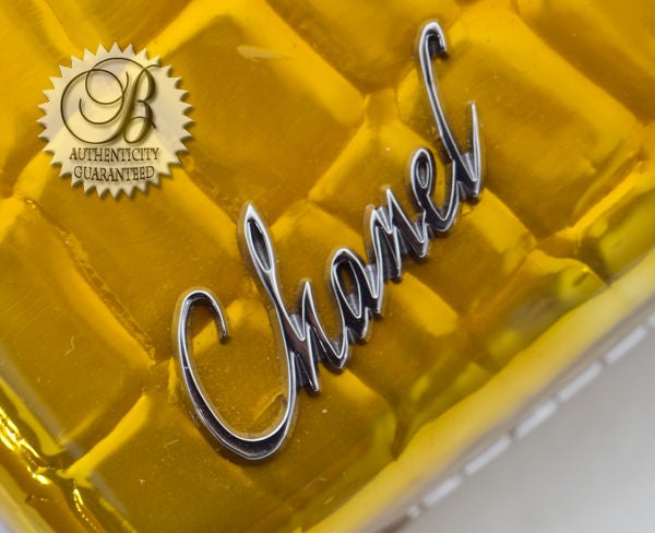 CHANEL Patent Gold Croc Embossed Swarovski Minaudiere Clutch For Sale 2
