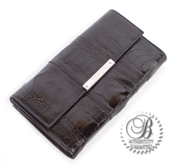 Women's FERRAGAMO Black Eel Skin Leather Wallet $995 New
