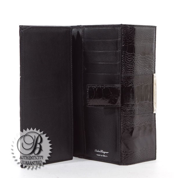 FERRAGAMO Black Eel Skin Leather Wallet $995 New 1