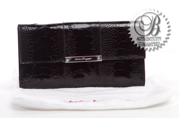FERRAGAMO Black Eel Skin Leather Wallet $995 New 5