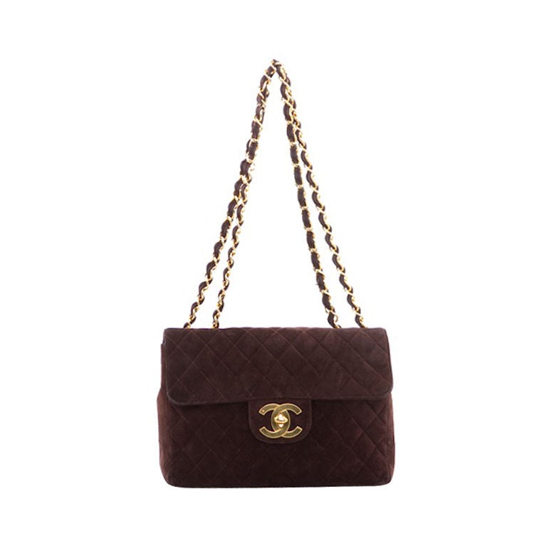 CHANEL Suede Brown Jumbo Maxi Flap Bag For Sale at 1stDibs