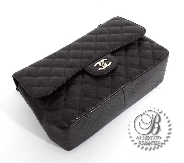 Women's CHANEL Black Quilted Caviar Leather Maxi Jumbo Double Flap Bag