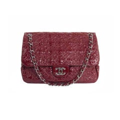 CHANEL Bordeaux Patent Embossed Moscow Moscou Flap Bag