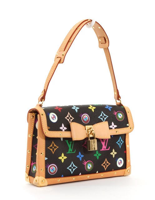 This is an authentic LOUIS VUITTON Multicolor Murakami Eye Miss You Bag Purse. This rare bag, designed by Takashi Murakami, is a member of the Eye Miss You, Eye Love You and Eye Dare You collection. This particular bag is done in black multicolor