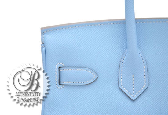 HERMES Celeste Blue Mykonos Epsom Leather 30 cm BIRKIN Bag PHW 1