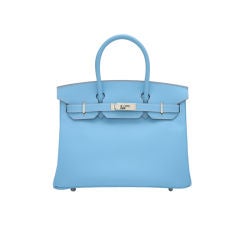 HERMES Celeste Blue Mykonos Epsom Leather 30 cm BIRKIN Bag PHW