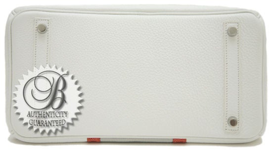 HERMES 30cm White Gris Perle Sanguine Lizard Togo CLUB Birkin 1