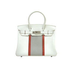 HERMES 30cm White Gris Perle Sanguine Lizard Togo CLUB Birkin