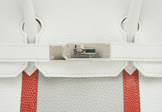 HERMES 30cm White Gris Perle Sanguine Lizard Togo CLUB Birkin 3
