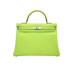 HERMES Kiwi Lichen Interior Epsom Leather PHW 35cm Kelly Bag New