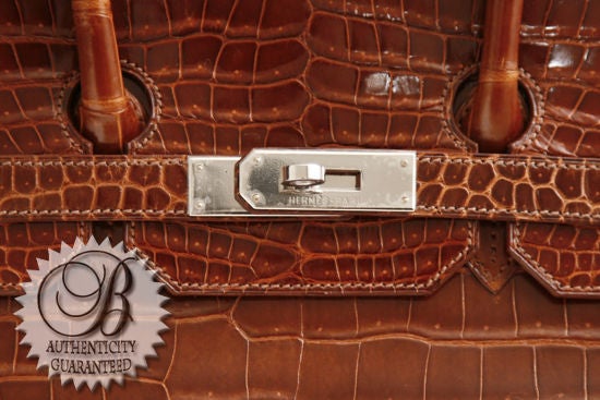 Women's HERMES 35cm Miel Shiny Crocodile Classic Birkin Bag New