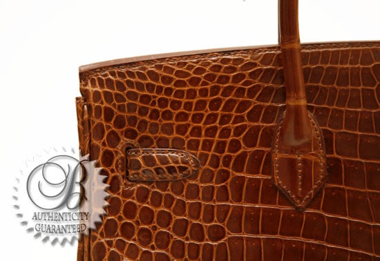 HERMES 35cm Miel Shiny Crocodile Classic Birkin Bag New 1