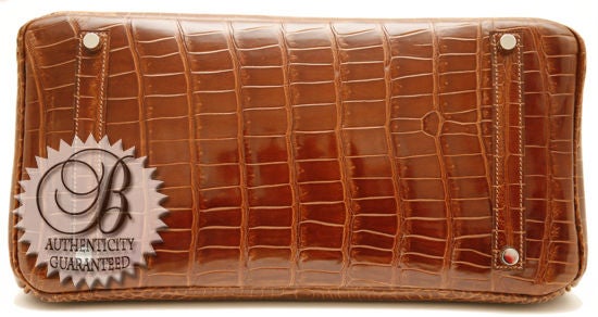 HERMES 35cm Miel Shiny Crocodile Classic Birkin Bag New 2