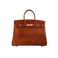 HERMES 35cm Miel Shiny Crocodile Classic Birkin Bag New