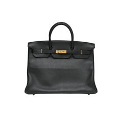 HERMES Clemence Leather Black 40cm Birkin Bag w GHW