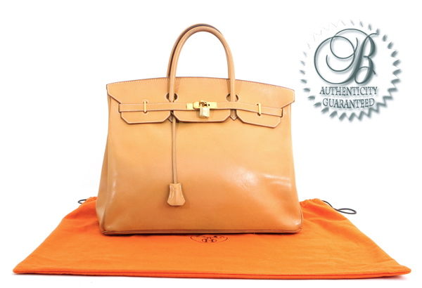 HERMES Barenia Natural Leather Gold 40 cm Birkin Bag