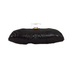 CHANEL Vintage Black Python Snakeskin Kisslock Evening Pochette