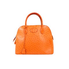 HERMES Orange Ostrich Leather Bolide Bag