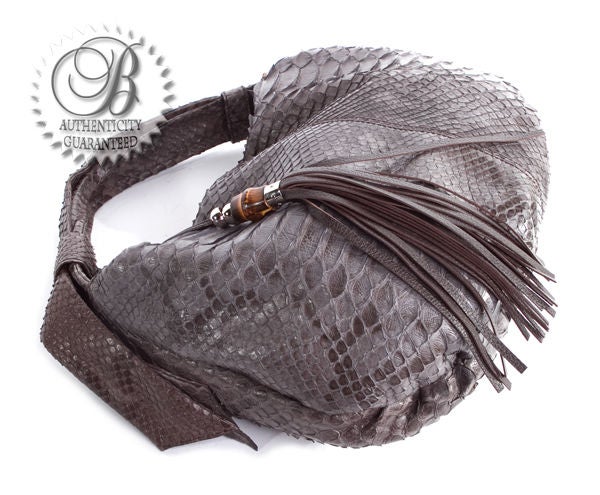 GUCCI Grey Taupe Python Medium Jungle Hobo Bag