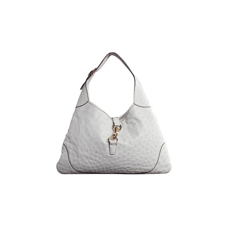GUCCI White Ostrich Jackie O Bouvier Hobo Bag For Sale