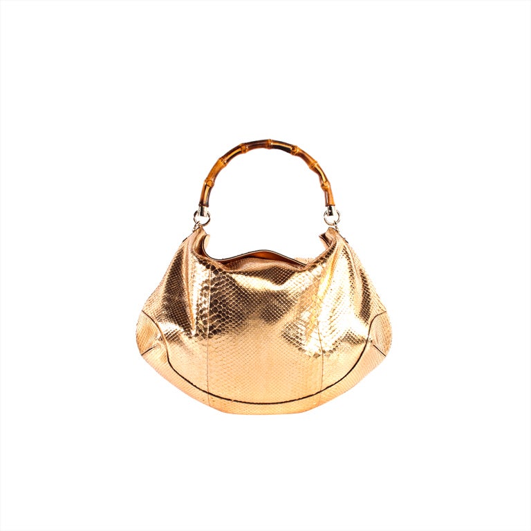 GUCCI Copper Python Peggy Bamboo Top Handle Bag New For Sale