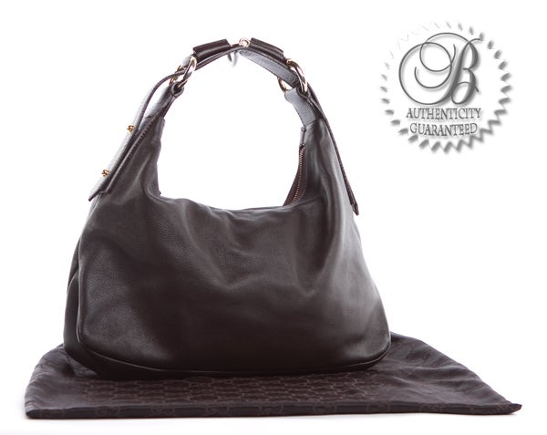 GUCCI Brown Leather Classic Horsebit Hobo Bag For Sale 7