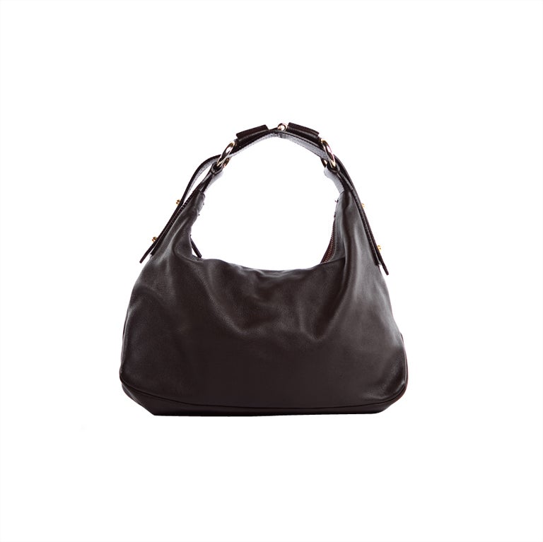 GUCCI Brown Leather Classic Horsebit Hobo Bag For Sale
