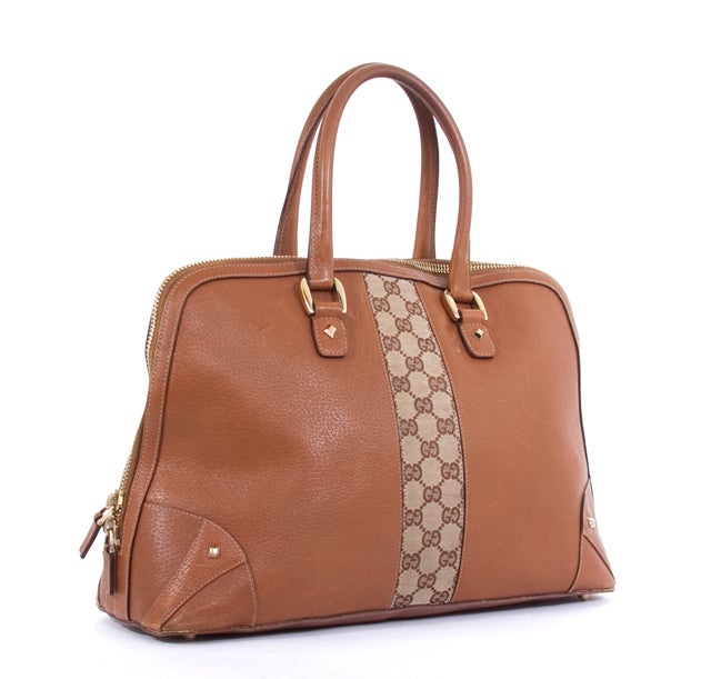 Women's GUCCI Saddle Brown Monogram GG Large Tote Shopper Bag For Sale