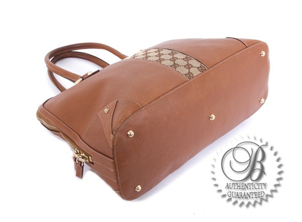 GUCCI Saddle Brown Monogram GG Large Tote Shopper Bag For Sale 1