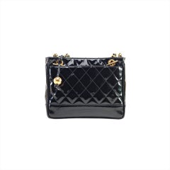 CHANEL Black Patent Petite Shopping Tote Bag