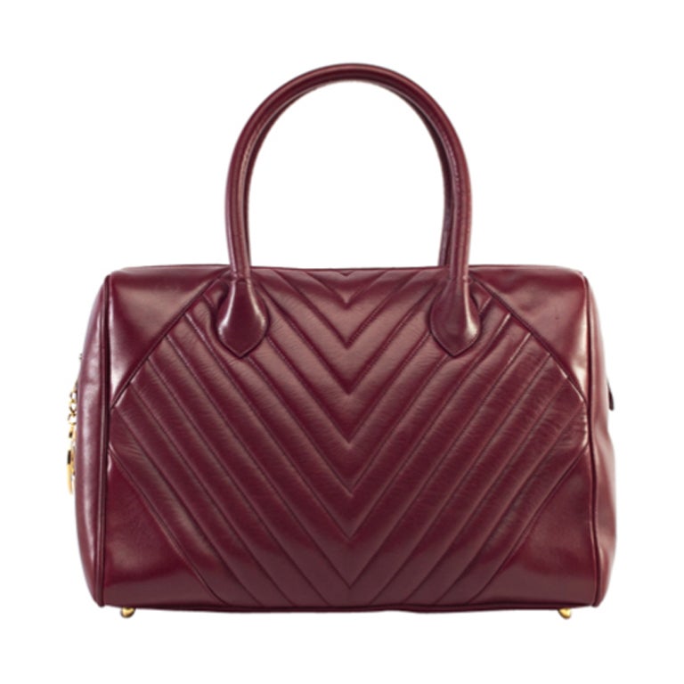 Chanel Burgundy Lamb Chevron Boston Speedy Bag Rare