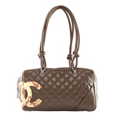 CHANEL Quilt Olive Leather Python Cambon Bag