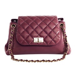 CHANEL Lambskin Timeless Accordion Flap Plum Bag
