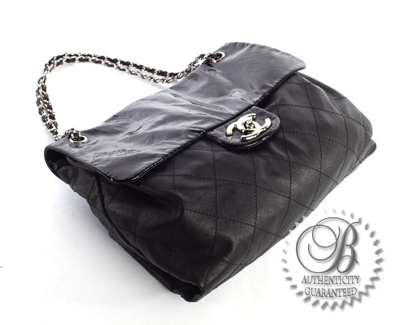 Women's CHANEL Black Lamb Patent Maxi Soft Flap Bag Rare For Sale